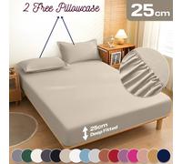 (King, Cream) 3 Piece Fitted Sheet Set Bed Sheets & Pillowcases