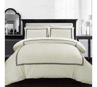 (King, Cream/Black) Soft Luxury Bratta Stitch Microfiber Embroidered Duvet Sets with 2 Pillowcases - Non Iron Bedding Hotel Quality Quilt Cover (White)