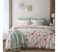 (King, Cream) Catherine Lansfield Ella Poppy Duvet Cover Set Floral Bedding Set Quilt Cover