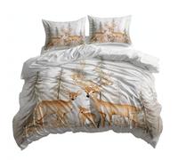 King Cream Duvet Cover, Soft Anti-Allergy Watercolor Forest Animals Deer Printed Bedding Set Brushed Microfiber Duvet Covers with zipper - 230 x 220 cm Suitable for family couple children