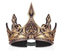 King Crown Halloween Cosplay Medieval Adjustable Headband Antique Gold PU Foam Soft Royal Headdress for Men Party Costume Accessories Fancy Dress Prop Supplies