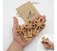 King David Market Olive Wood Holding Cross, Faith Hope Love, Set of 3 | Genuine Bethlehem olive wood, hand-carved in the Holy Land. One each: Faith fish, Hope dove, Love heart. Pocket cross.