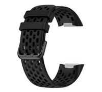 King Dong Perforated Silicone Strap compatible with Fitbit Charge 5/6, Breathable Sport Band with Colour Matched Buckle (Black)