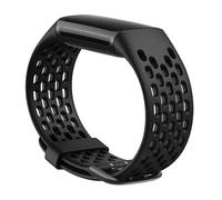King Dong Perforated Silicone Strap compatible with Fitbit Charge 5, Breathable Sport Band, Multiple Colors 22mm (Black)