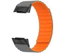 King Dong Silicone Magnetic Reversible Band for Fitbit Charge 6, Strong Magnetic Closure, Multiple Colours (Grey/Orange)