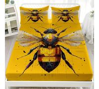 King Double Fitted Sheet Set 60x80 inch Science Fiction Geometry Mechanical Bees Soft Microfibre Bedding Sets Deep Pocket 30 cm Yellow Fitted Sheet Resistant, Easy Care with 2 Pillowcases