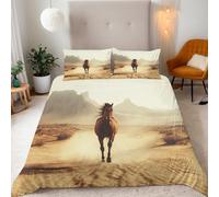 King Dust Flying And Horses Galloping Bedding Set Ultra-Soft Microfiber Duvet Cover Set 3Pcs - 230x220cm + 2 Pillowcases 50x75cm-Wildness And Freedom 3D Printed Design with Zip Closure & Corner Ties
