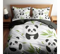 King Duvet Cover Dark Taupe Soft Bedding, Luxury Durable Lightweight Cute Animals Panda Bamboo Print Quilt Cover with Zipper Closure and Corner Ties for Kid Teens Boys girls