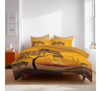 King Duvet Cover Orange-brown Illustration landscape sunset Brushed Microfiber Bedding Sets - Soft Thick Quilt Covers with 2 Pillow Shams,Reversible Printed Comforter Cover (230x220cm)