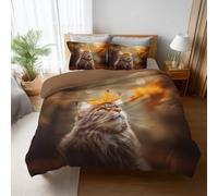 King Duvet Cover Set 230 x 220 cm,terracotta Raccoon - photography Print,Brushed Microfibre - Super Soft, Reversible Quilt Cover with Hidden Zip & Corner Ties, 2