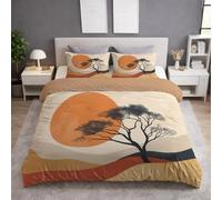 King Duvet Cover Set 3-Piece for Kids and Adults - Minimalist Sunset Tree Tranquil Ultra-Soft Warm & Comfort Light Beige Bed Linen Set with Zipper 230 x 220 cm (90" x 86") + 2 Pillowcases