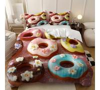 King Duvet Cover Set 91x87 inch Cartoon Donut Soft Microfiber Duvet Covers 3 Pcs, Machine Washable Bedding Set Colorful with Zipper Closure with 2 Pillowcase