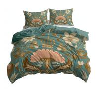 King Duvet Cover Set Art Nouveau Style Crown Flowers 3D printed Bedding Set Soft Brushed Microfiber Polyester, Green Reversible Breathable Soft Bedding for Boys and Girls, All Season