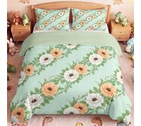 King Duvet Cover Set for Bedroom, Extra Soft Quilt Cover, Incredible Comfortable MachineWashable Bedding Set, French Country Floral Vintage Lily Of The Valley Theme (Green)