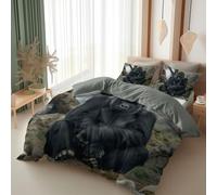 King Duvet Cover Set grey Bedding Sets, Gorilla sitting on the ground Printed Quilt Cover With Pillowcases, Cozy Easy Care Reversible Bedding 230 x 220 cm for Kids Teens Adult