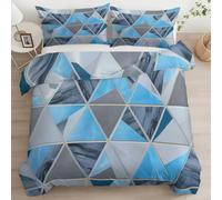 King Duvet Cover Set Marble Texture Triangle King Bedding Set Bed 3 pcs Microfiber Quilt Cover Zipper Closure with 2 Pillow Cases 50x75 cm Double Sided