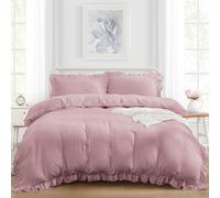 King Duvet Cover Set Pink Ruffle Duvet Cover with 2 Pillowcase Soft Microfiber Bed Set Bedding Set for All Season 220x230 cm