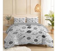 King Duvet Cover Set, Planets Moon Shooting Stars Spots Printed Comforter Reversible Quilted Bedding, Nordic Minimalist Soft Microfiber Cover Sets With Zipper Closure and 2 Pillowcases, 220 x 240 cm