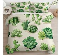 King Duvet Cover Set Plants Cactus Succulents Soft Comforter Covers, Beige 3 Piece Bedding Set with Pillowcase All Season Quilt Cover with Zipper for Kids Adults 230 x 220 cm