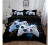 King Duvet Cover Set, Premium Brushed Microfiber Bedding 230 x 220 cm with Colorful Game Controller Design for Teens aldult Bedroom, Black Quilt Cover, Universal for all seasons Suitable