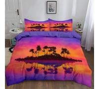 King Duvet Cover Set Premium Brushed Microfiber Duvet Cover Light Purple Ultrasoft Hypoallergenic Reversible Watercolor Style Island Sunset Bedding Set Non Iron Luxury Bedding Sets
