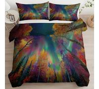 King Duvet Cover Set - Premium Hotel Quality Reversible The Enchanted Forest Stars 230 x 220 cm Bedding Set with 2 Pillowcases, Green Soft Microfiber Quilt Cover with Zipper