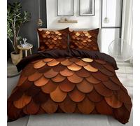 King Duvet Cover Sets - Copper Brown Brushed Microfiber Soft Bedding Sets Art Traditional Mosaic Fish Scales, Reversible Printed Quilt Cover 230 × 220 cm for Children Teenagers