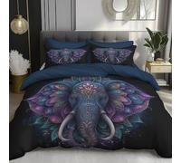 King Duvet Cover Sets, Mandala Wind Indian elephant Bedding Sets with Zipper Closure, 3 Piece Patterned Bedding Set, Ultra Soft Microfiber Duvet Cover with 4 Corner Ties (230x220cm, blue-purple)