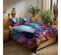 King Duvet Cover Surrealism Printed Reversible Duvet Cover Set, with Pillowcases Fantasy Art Deep Blue Butterfly Modern Design Ultra Soft Comfortable Bedding Set 230 x 220 cm