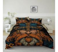 King Duvet Cover Surrealism Viking Warrior Duvet Cover Sets, Black Microfiber Reversible Bedding Set, 230 x 220 cm with Zipper Decor Bedroom for Kids Man and Woman