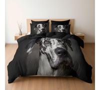 King Duvet Set, Black White Great Dane Premium Brushed Microfiber 230 x 220 cm, Ultra Soft Reversible Luxury Quilt Cover Bedding Set With Zipper Closure, Black