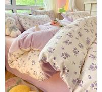 King Duvet Set Small Fresh Thickened Pure Cotton Milk Velvet Four-Piece Set Autumn And Winter Velvet Warm Quilt Cover,013,Type B