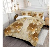 King Duvet Set, Soft Flowers And Pearls Coverless Duvet with 2 Pillowcases, 3D Flowers Down Alternative Bedding Quilted Comforter Sets for All Seasons, 230x220cm Golden Yellow