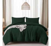 King Emerald Green Duvet Cover Set for All Season Waffle Seersucker Bedding Set with 2 Pillowcases Checkered Puckering Microfibre Duvet Cover 220×230 cm