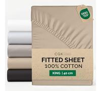 King Fitted Sheet 150x200 cm - 100% Cotton Sateen 400 Thread Count - Extra Deep Fitted Sheet for Mattresses up to 40 cm (16") - Soft, Breathable, Wrinkle Free - OEKO-TEX Certified - Cream
