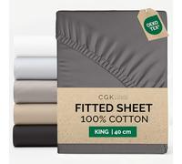 King Fitted Sheet 150x200 cm - 100% Cotton Sateen 400 Thread Count - Extra Deep Fitted Sheet for Mattresses up to 40 cm (16") - Soft, Breathable, Wrinkle Free - OEKO-TEX Certified - Dark Grey