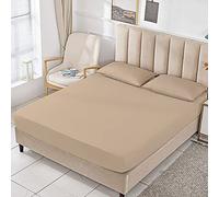 King Fitted Sheet 25cm/10” Deep Fitted Bed Sheet -Ultra Soft Plain Dyed Wrinkle Fade Resistance Non Iron Breathable Poly Cotton Sheet for Bed Mattress Cover Bedding Set Cream