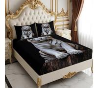 King Fitted Sheet animal tiger 160 x 200 cm 25cm Deep Pocket Sateen Microfiber Soft Breathable black Bed Sheet