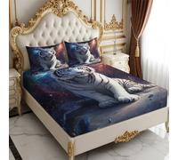 King Fitted Sheet animal tiger 160 x 200 cm 25cm Deep Pocket Soft Microfiber Fade and Shrink Resistant Starry Sky Bed Sheet
