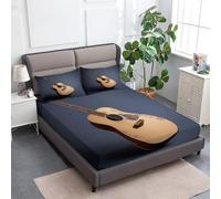 King Fitted Sheet Bedding with Deep Pocket 30 cm, Soft Music Guitar Geometry Printed Fitted Sheets Ease Care Comfortable Fade Resistant Nature Photography Bedding Set