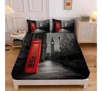 King Fitted Sheet Dark Gray, Extra Deep Pocket Bed Fitted 12 inch 30 cm, Ancient London City Telephone Booth Big Ben Ultra Soft Microfiber Bottom Sheet, 150x200cm