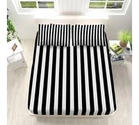 King Fitted Sheet Deep Fit 30 cm Black And White Striped Fitted Sheet Sets with 2x Pillowcases, All Around Elastic Fitted Bed Sheets, Soft Microfiber Shrinkage & Fade Resistant Deep Fitted Sheets