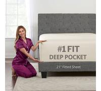 King Fitted Sheet Deep Pocket - Extra Deep Pocket Fitted Sheet King Size 17” - 21” Inch + Fitted Bed Sheets Only - King Size Fitted Sheets with Deep Pockets for Pillow Top Mattress - Ivory (Off White)