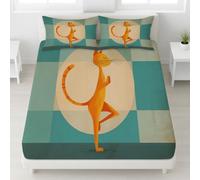 King Fitted Sheet Retro, Cosy, Heartwarming - Bed Sheets Bedding Sheets 150 x 200 CM with 30 CM Deep Fitted, Cute Ginger Cats, Ears, Squares, Geometry, Circles, For Boys and Girls