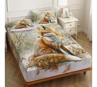 King Fitted Sheet Snow fox 160 x 200 cm 25cm Deep Pocket Soft Microfiber Fade and Shrink Resistant brown Bed Sheet