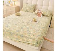 King Fitted Sheet Velvet, Bed Sheets Light Green Flowers Fittedsheet Soft Comfortable 59"W x 79"L 1 Piece