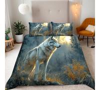 King Forest Wolf-C Bedding Set Ultra-Soft Microfiber Duvet Cover Set 3Pcs - 230x220cm + 2 Pillowcases 50x75cm- Animal 3D Printed Design with Zip Closure & Corner Ties