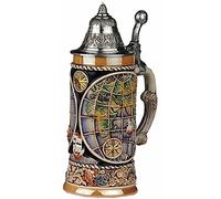 King German Beer Stein The Globe Stein, 4 Elements Circle The Base, Point Pewter lid with globethumbrest 0.5 Liter tankard, Beer Mug KI 338-Z 0,5L