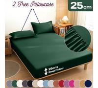 (King, Green Emerald) 3 Piece Fitted Sheet Set Bed Sheets & Pillowcases