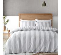 Catherine Lansfield Cove Stripe Reversible King Duvet Cover Set with Pillowcases Silver Grey